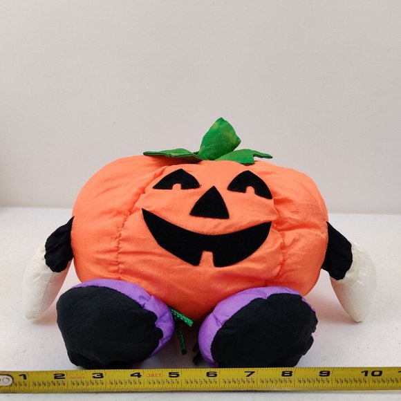 1994 Nylon Halloween Pumpkin Plush Toy Gibson Greetings Polyester Floppy 13" - Picture 10 of 11